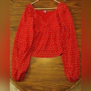 Francesca Mi Ami Women's Blouse Top Mid Crop Sweetheart Long Sleeve Sz M